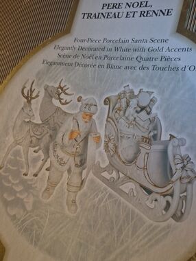 Porcelain Holiday Santa Scene in White and Gold